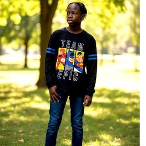 DC Comics Boys Black Graphic "Team Epic" T-Shirt - Size L (14-16)